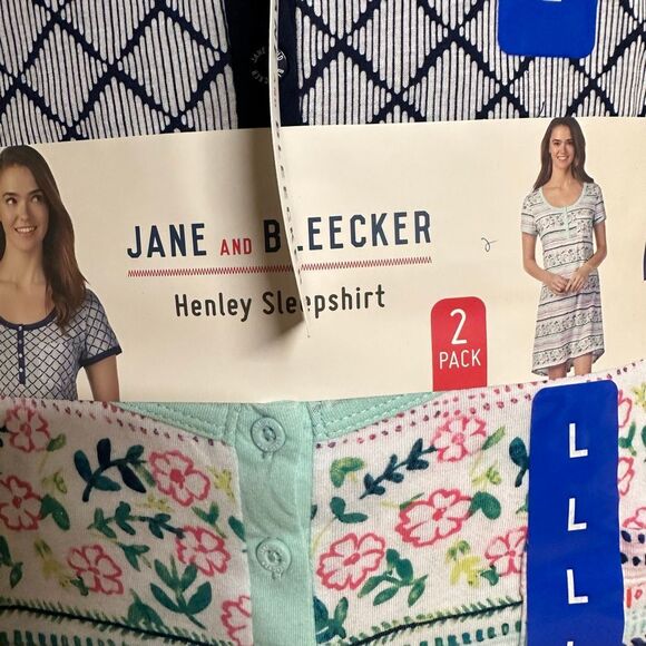 Jane & Bleecker Women's 2-Pack Henley Sleepshirt Dress Set Navy Multi Large NWT - Picture 4 of 5
